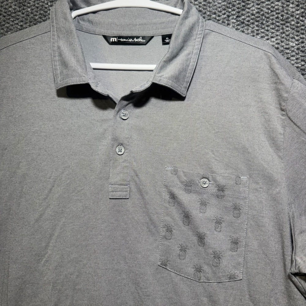 TravisMathew Mens XL Heather Gray Pineapple Pocket Polo Shirt Short Sleeve
